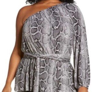 Michael Kors One Shoulder Top Women's Size 1X Gray Snake Print Belted